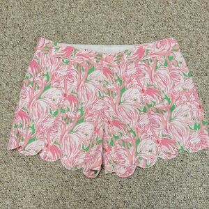 Lilly Pulitzer Pink Green Flamingo Buttercup Shorts Sz 2, Cotton. 5" Inseam